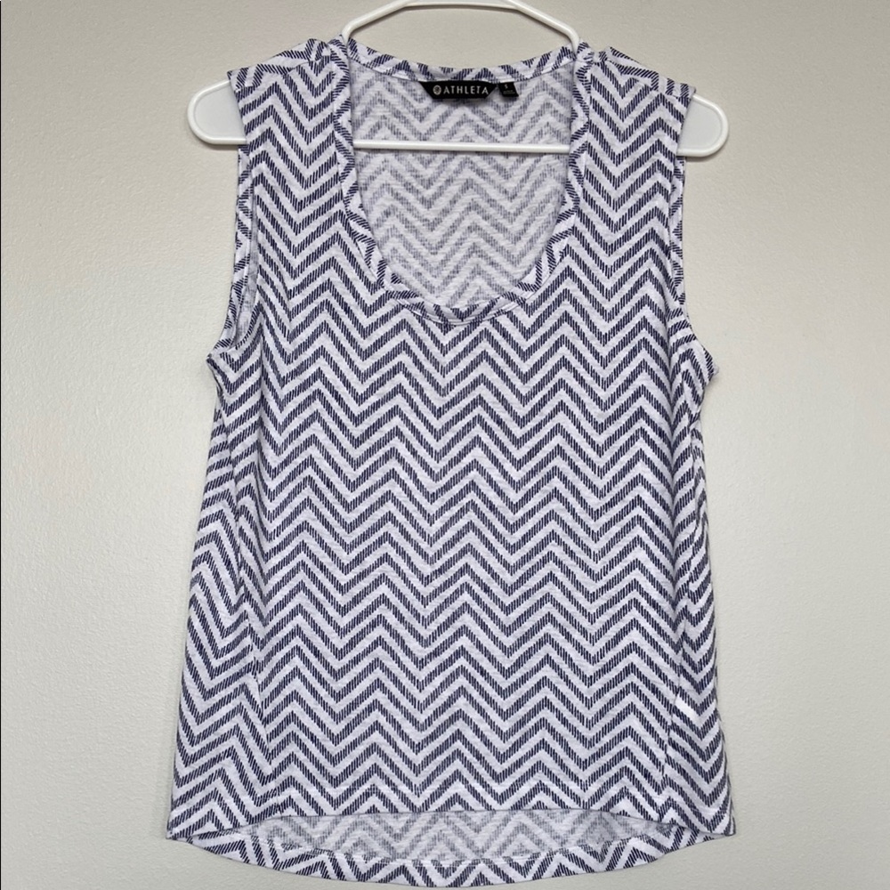 Athleta Blue and White Tank Top with Scoop Neckline